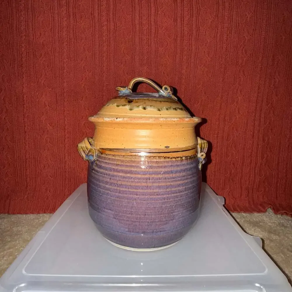 Royce Yoder Pottery - Cookie Jar: Tan/Ash - 15 Steps,